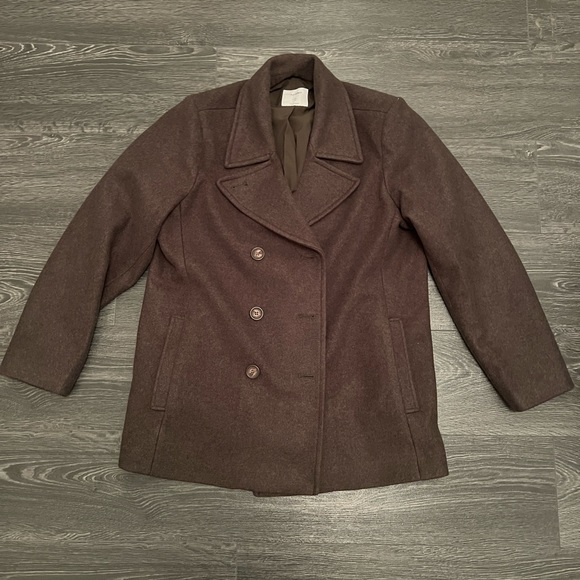 Olive Green Short Pea Coat, XL - Picture 1 of 2